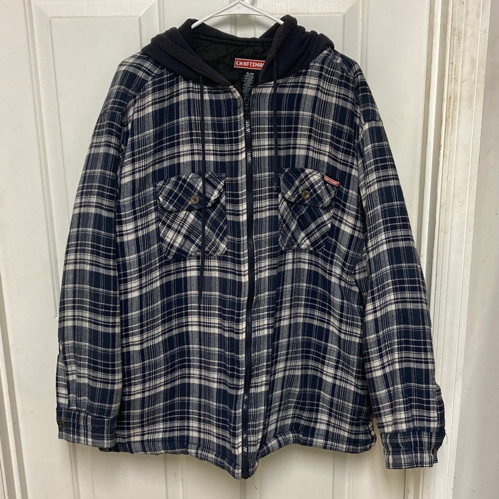 Craftsman Men's Blue Plaid Jacket with hood